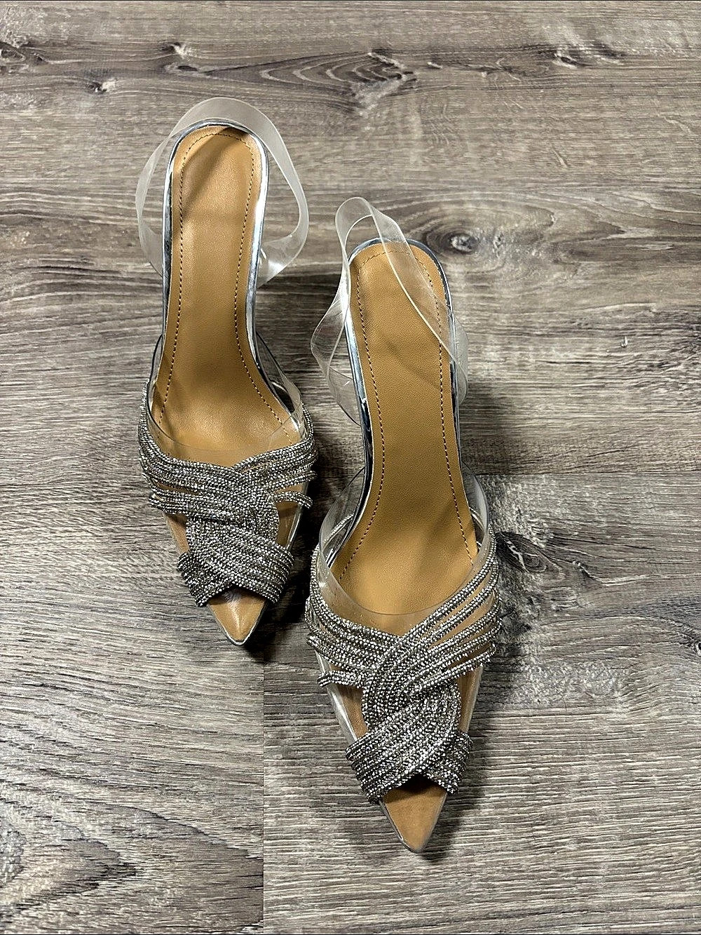 Embellished Slingback Heels in Silver & Gold Like New